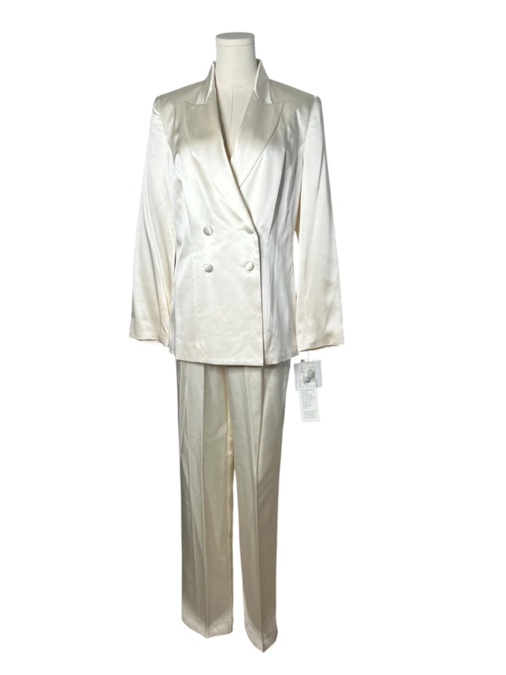NEW Vintage Ivory Silk Charmeuse Double Breasted Blazer Pant Suit Bridal Wedding